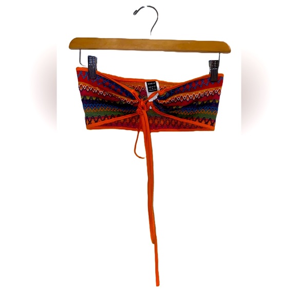 SHEIN ICON Geo Print Contrast Binding Tie Backless Crop Halter Top & Skirt Sz Sm - Picture 3 of 7